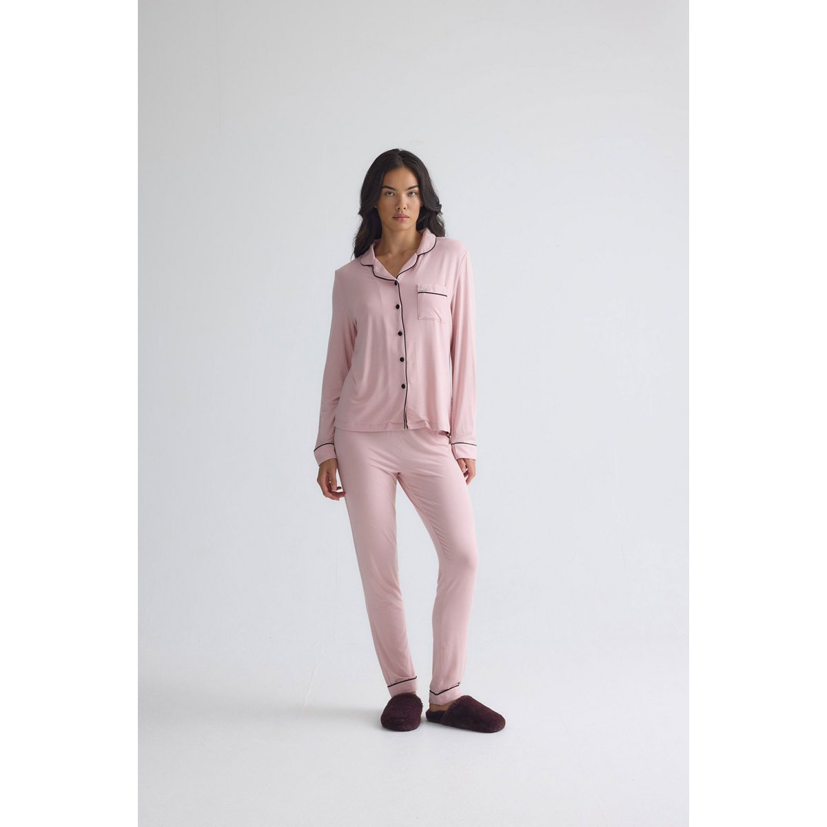 Langes Bambus-Pyjama-Set in Rosa