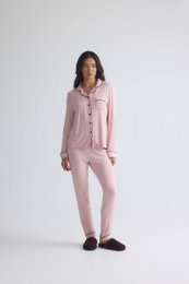 Langes Bambus-Pyjama-Set in Rosa