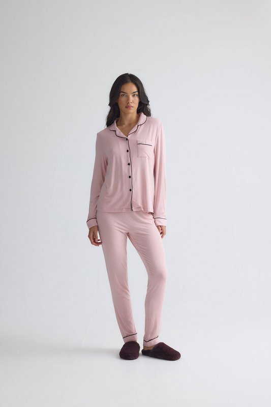 Langes Bambus-Pyjama-Set in Rosa