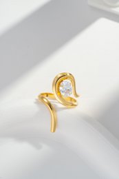 Bague géométrique acier inoxydable cristal ajustable design moderne