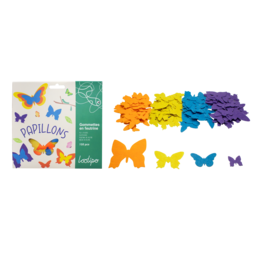 Colorful felt butterfly stickers in a variety of sizes and colors, perfect for arts and crafts projects.