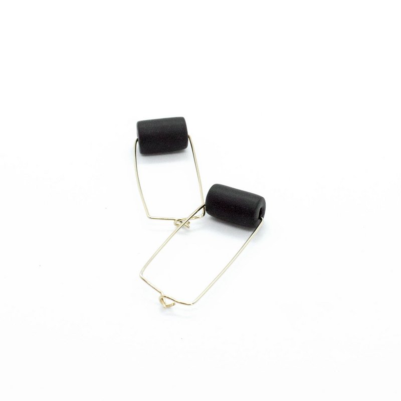 Boucles d'oreilles rectangle en or - Perle noire