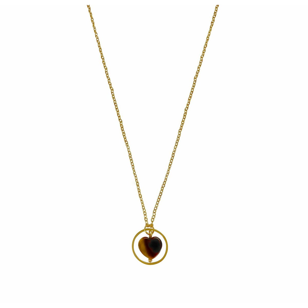 Collier Bague Coeur Oeil de Tigre - Or