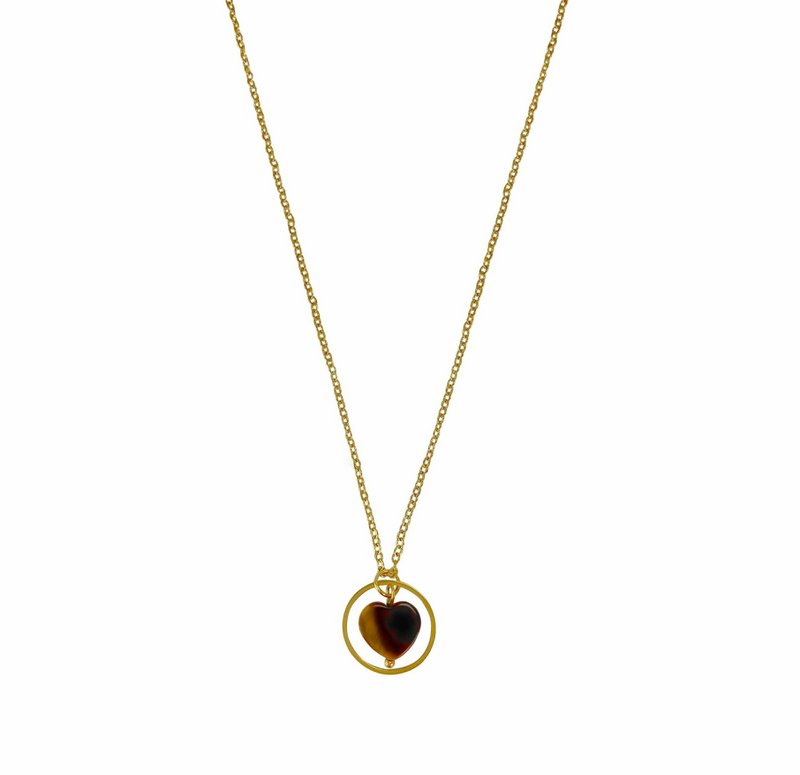 Collier Bague Coeur Oeil de Tigre - Or