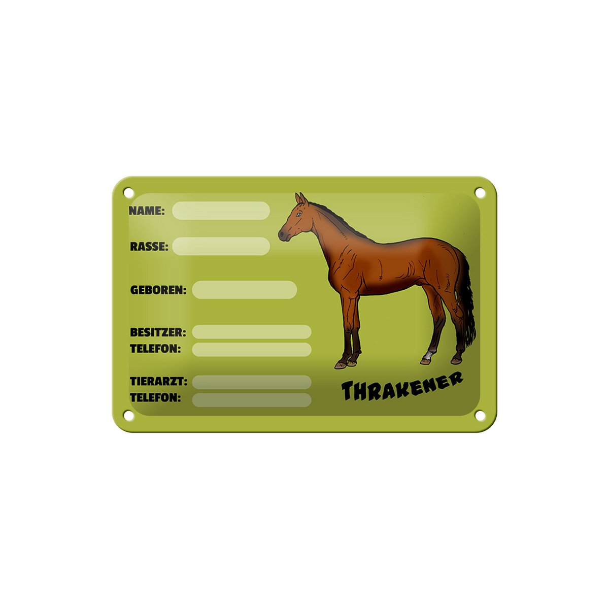 Tin sign horse 18x12cm Thracens name owner breed decoration