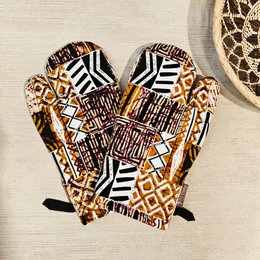 Sæt med 2 ovnhandsker | Håndlavet "Mudcloth" Bogolan Print Inspired African Print