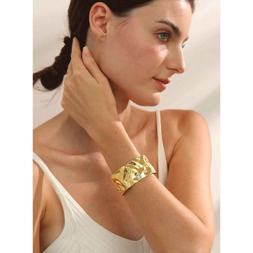 August - Hammered Wide Cuff Bracelet