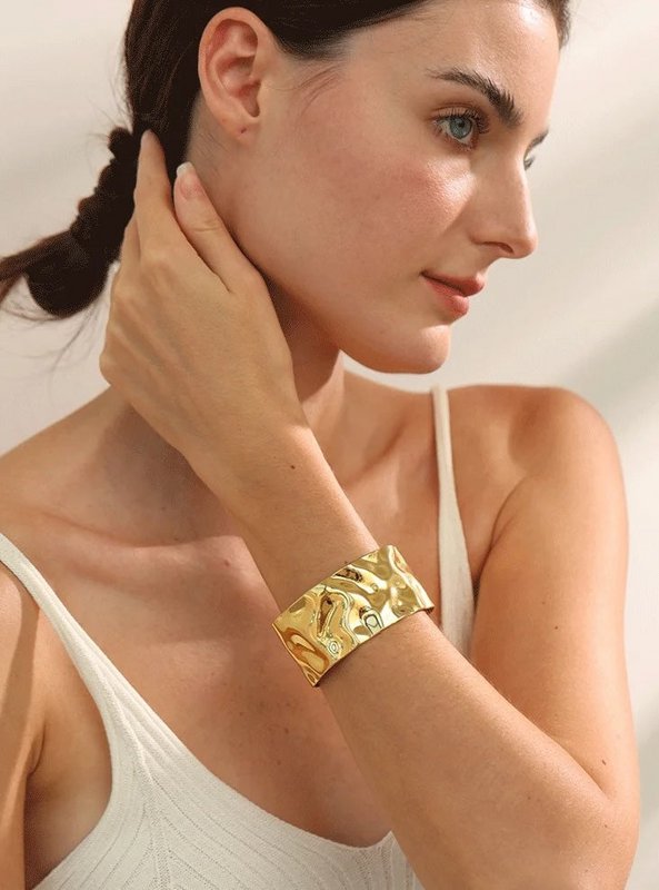 August - Hammered Wide Cuff Bracelet