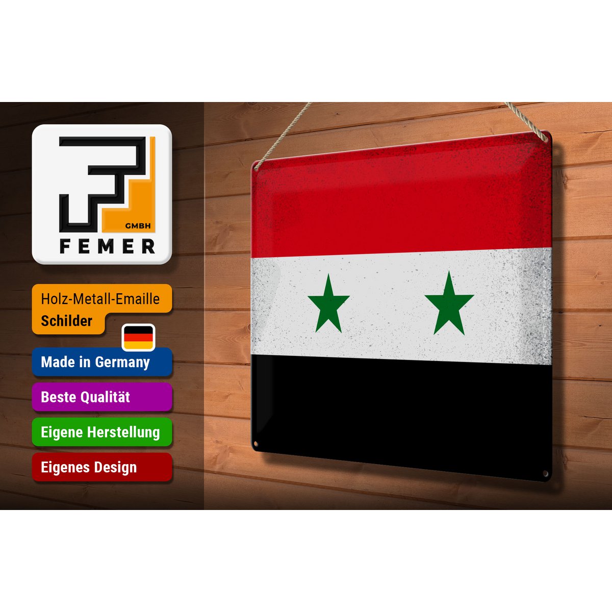 Tin Sign Flag Syria 40x30cm Flag of Syria Vintage