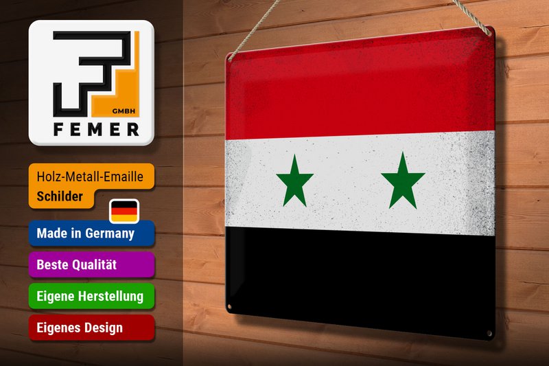 Tin Sign Flag Syria 40x30cm Flag of Syria Vintage