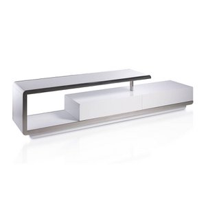 TV-Schrank aus weißem Holz und Chromstahl
