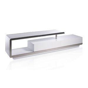 TV-Schrank aus weißem Holz und Chromstahl