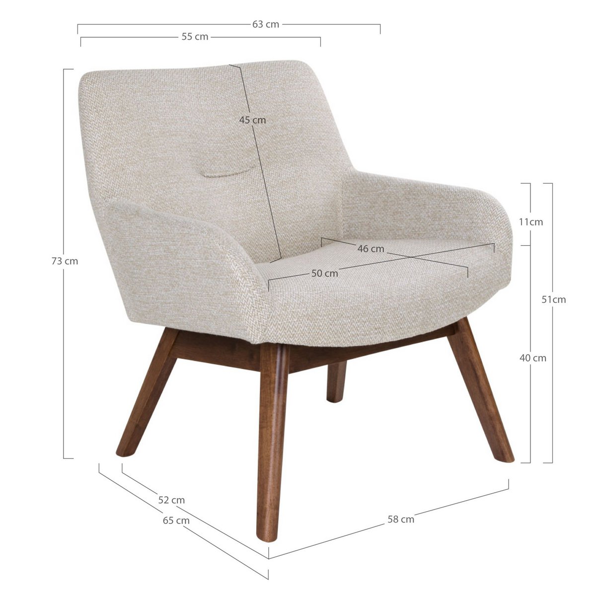 London Lounge Chair - Stof, Walnoothout, Zand - 65x63x73 cm