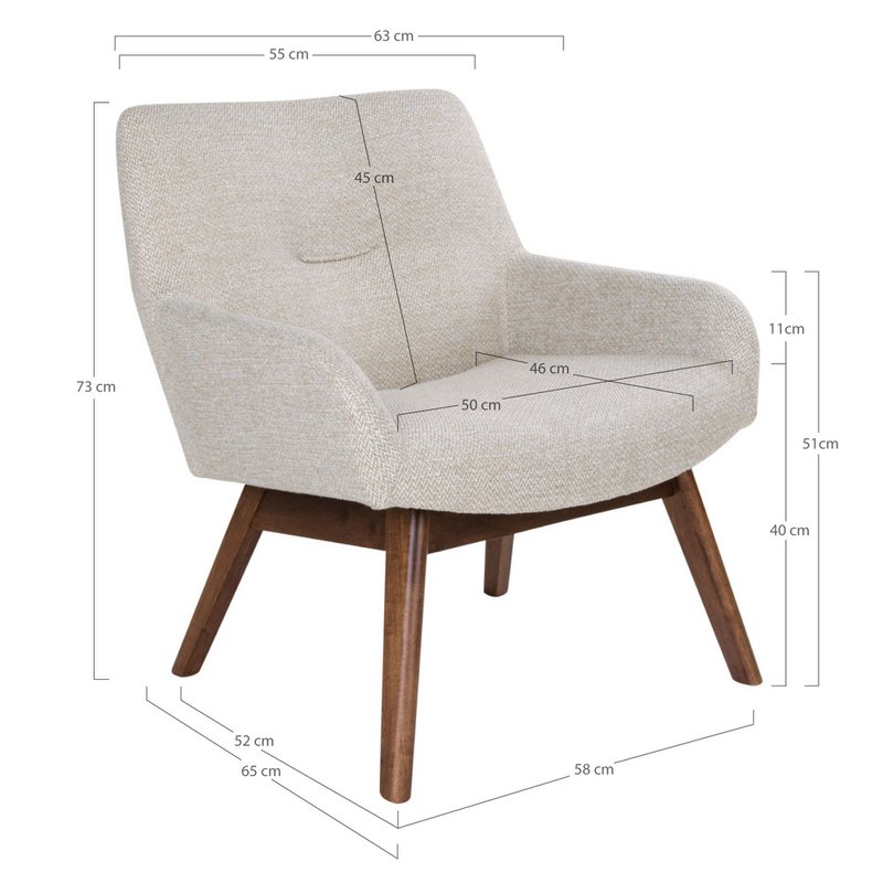 Poltrona lounge London - Tessuto, Legno di noce, Sabbia - 65x63x73 cm