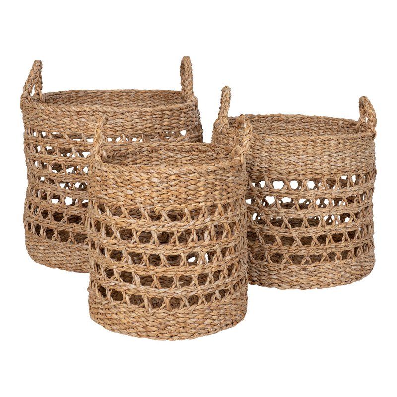 Balok Basket - Cestino, erba marina, naturale/nero, set di 3
