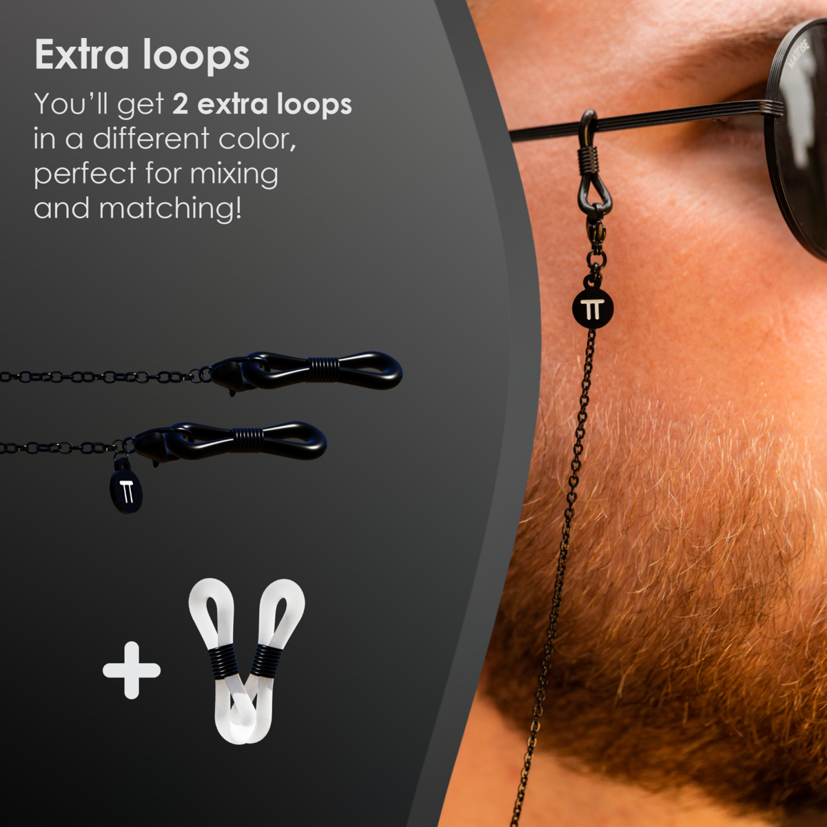 Glasses Cord Basic Black — 100% Stainless Steel & Unisex Eyewear Cords for Women and Men — Glasses Chain with Extra Loops — Brillenkoord Brillenband Brillenkette Cordon de Lunettes Cordón Para Gafas