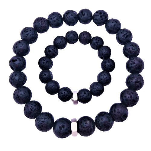 Bracciale Papà & Neonato Pietra Lavica Nero