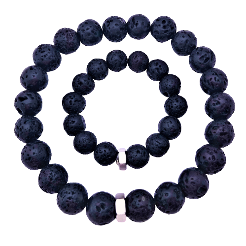 Papa & baby boy armbånd Lava Stone Black