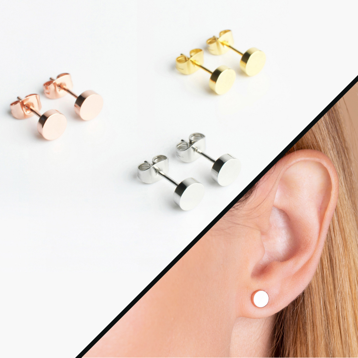 Small stainless steel ear studs in gold, rose gold & silver • 6mm • nickel-free / minimalist / sustainable