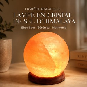 Himalayan Salt Crystal USB Lamp – 500g Sphere – Wooden Base – Decorative Object