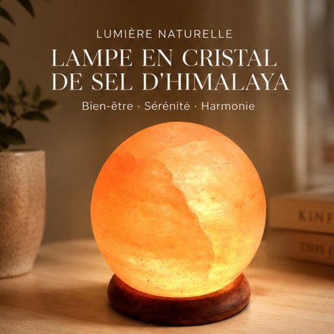 Himalayan Salt Crystal USB Lamp – 500g Sphere – Wooden Base – Decorative Object
