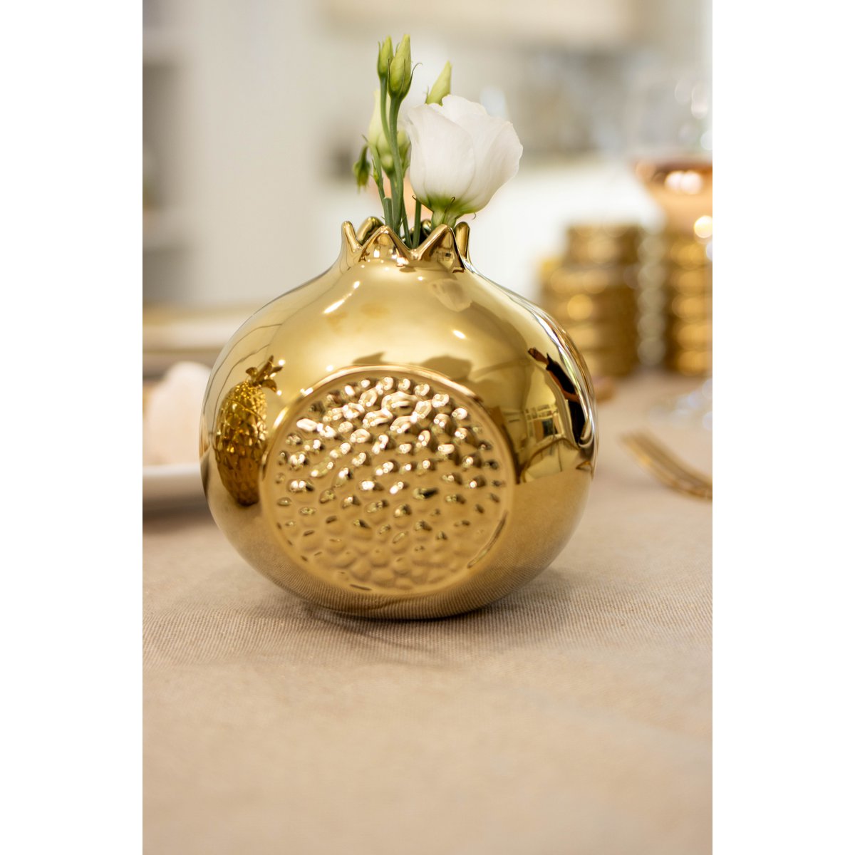 Golden Ceramic Granatæble Vase 12.8x12.8x11.5cm
