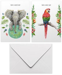 10 greeting cards have a nice day great day with envelope - handpainted - postcard - elephant - parrot - botanical - A6 format