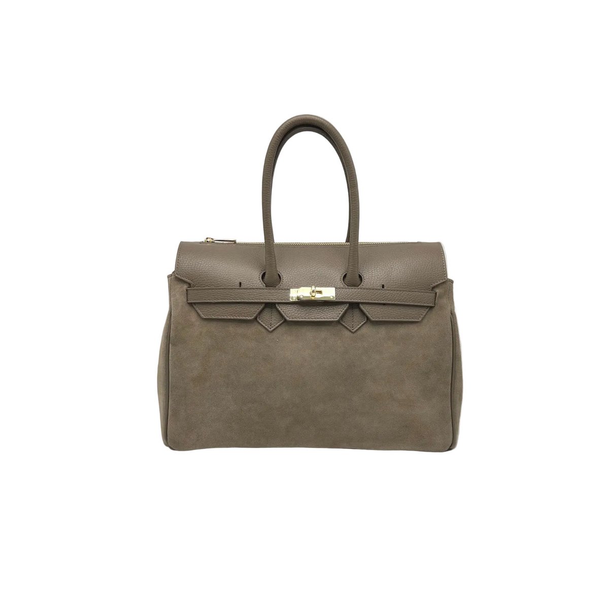 Bolso de mano en ante y piel auténtica, tamaño grande, Made in Italy, art. 112755