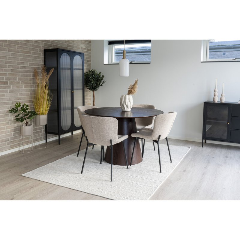 Maceda Dining Chair - Beige Bouclé, Black Legs - Set of 2