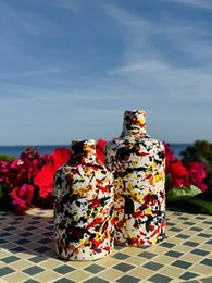 Håndlavet farverig olieflaskeolie donor olie jug keramisk flaske "arlecchino" til olivenolie fra Italien 250 ml