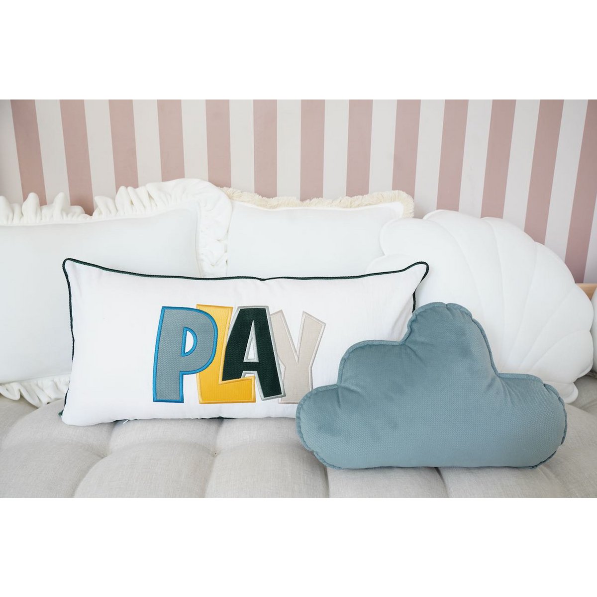 Velvet Cloud Pillow for baby room "Gray mint"
