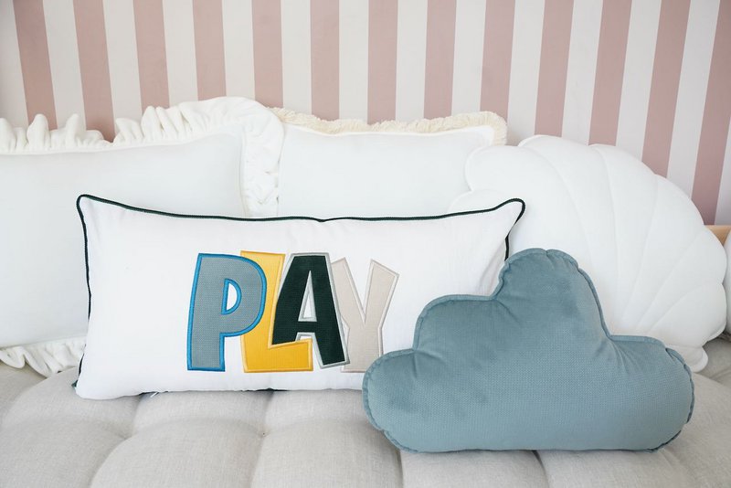Velvet Cloud Pillow for baby room "Gray mint"