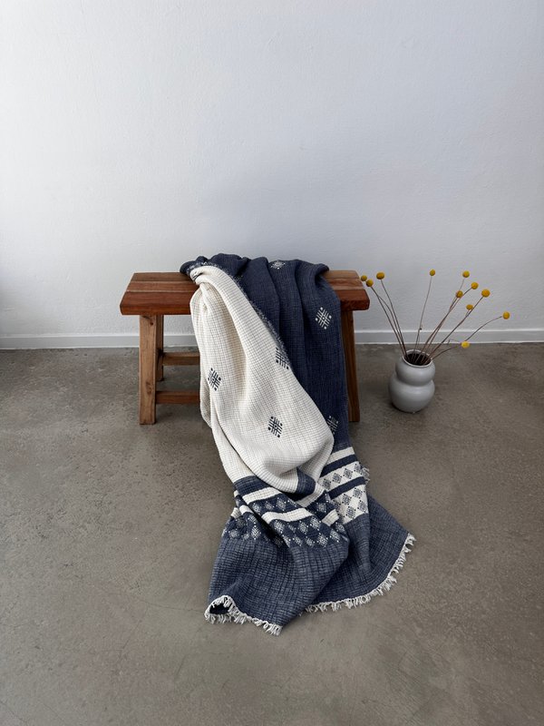 Muslin blanket - blue and white - 2.20 x 2.50 m