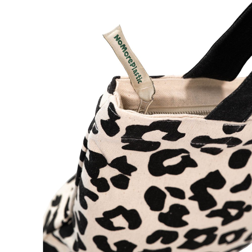 Tote Bag baby Luipaard Black - Duurzaam - met rits - Gemaakt van gerecycled bedlinnen