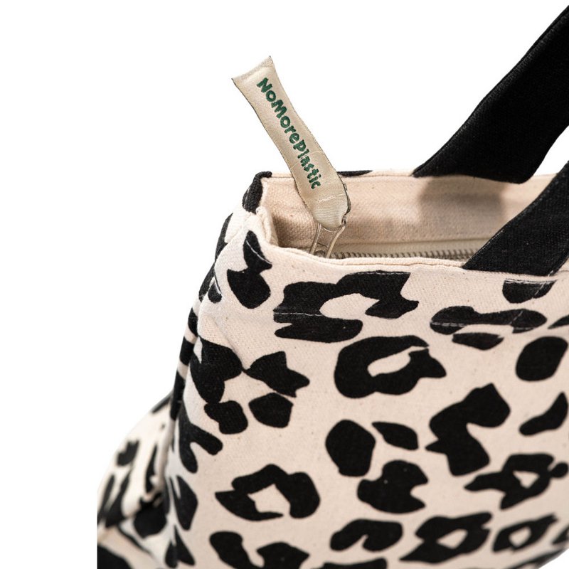 Tote Bag baby Luipaard Black - Duurzaam - met rits - Gemaakt van gerecycled bedlinnen