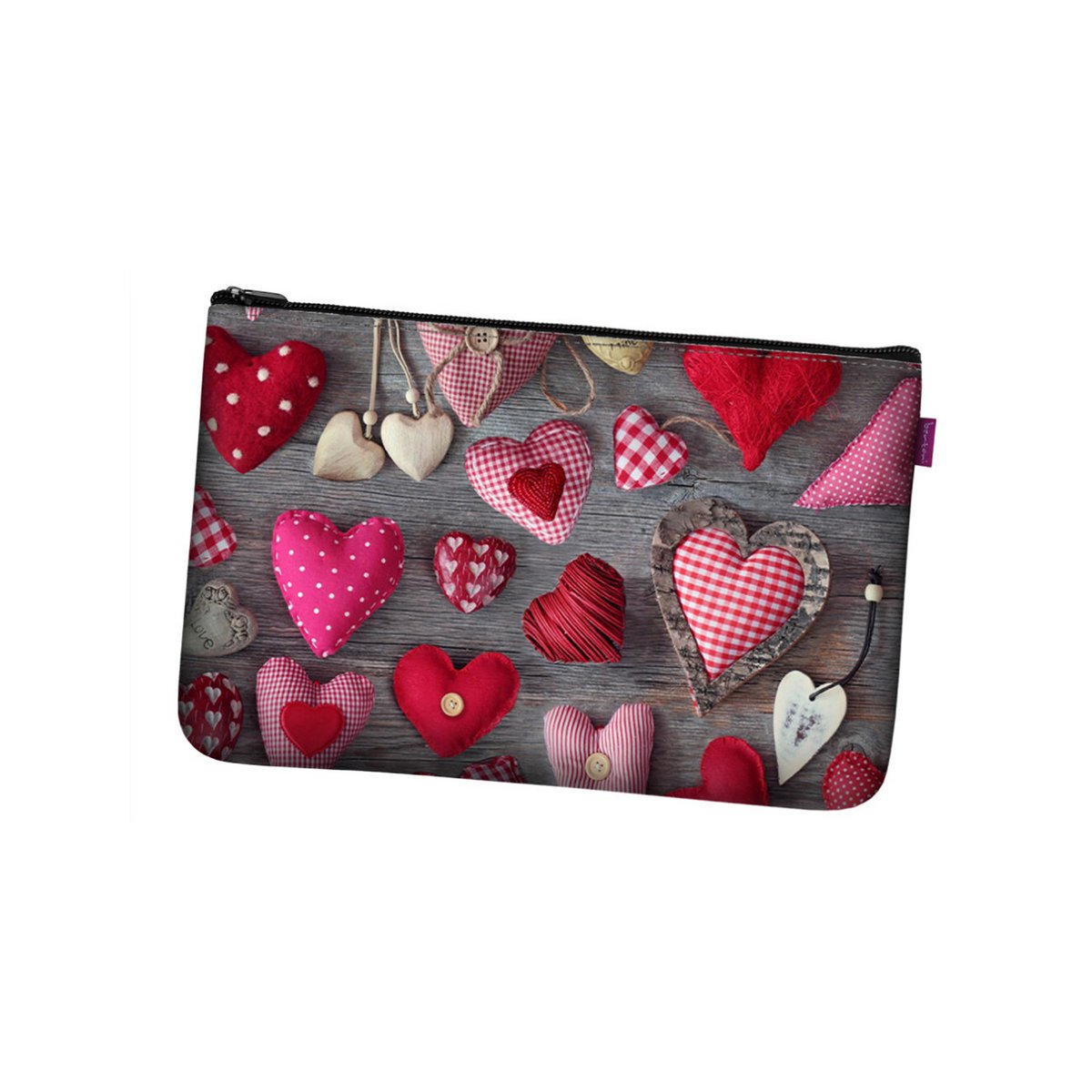 Pochette Corazones San Valentín De Fieltro Antracita Línea Pocket Bertoni