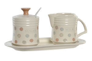 SUGAR BOWL SET 3 STONEWARE 24X12,5X2 BEIGE DOTS PC204947