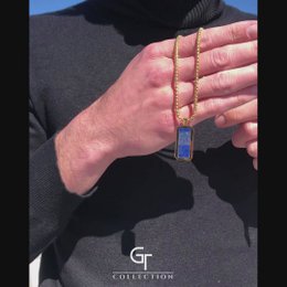 Men's Golden Stainless Steel Necklace with Rectangle Lapis Lazuli Pendant