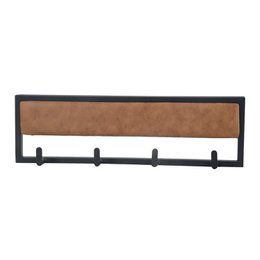  Cognac velvet leather look wall coat rack, metal frame, four hooks, modern minimalist style, 80cm wide