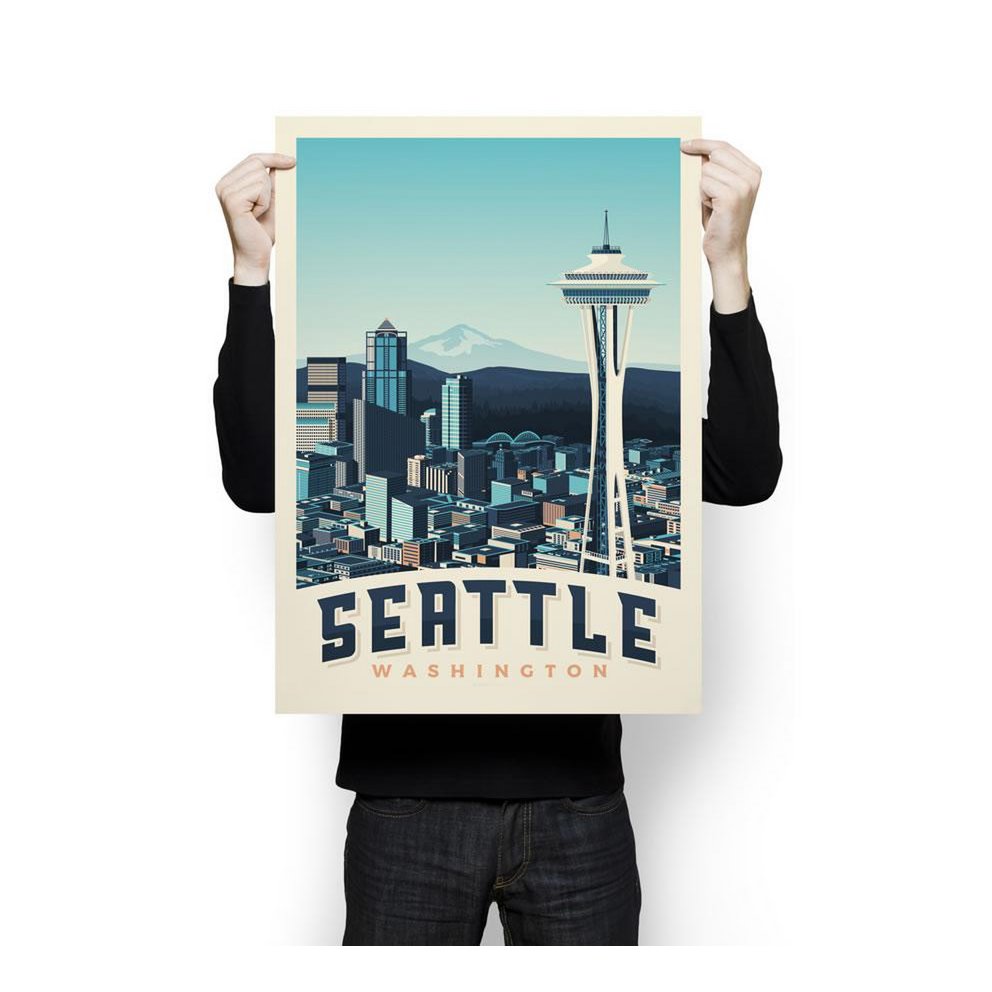Affiche Seattle Vintage | Poster Ville Seattle Washington Etats-Unis