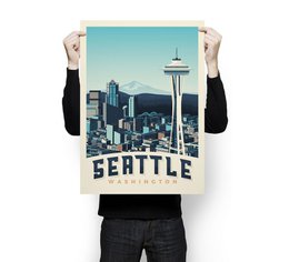 Affiche Seattle Vintage | Poster Ville Seattle Washington Etats-Unis