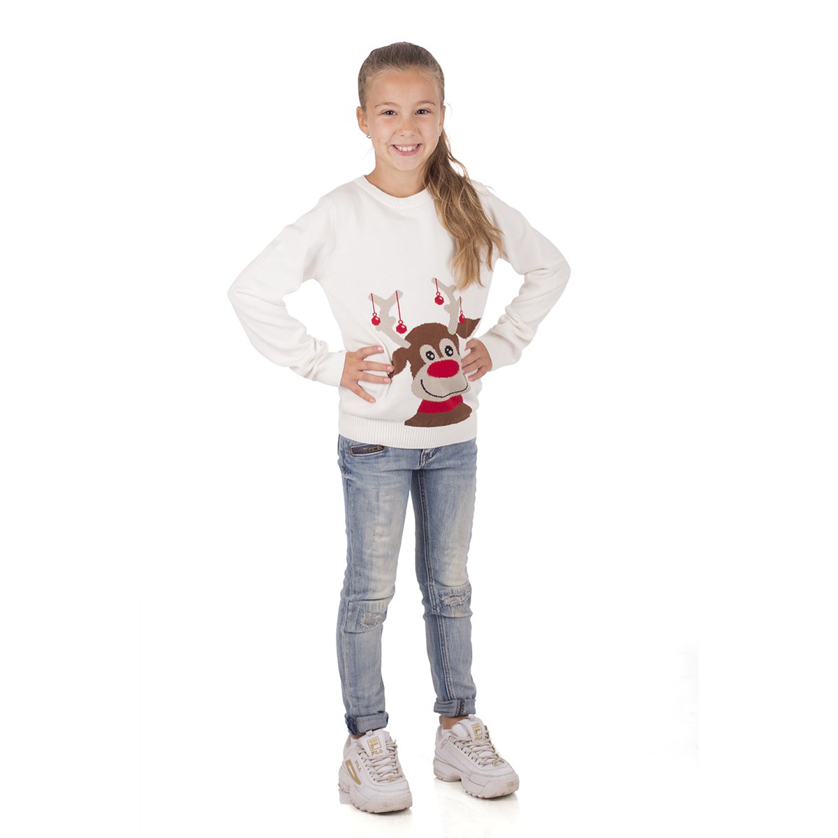 Christmas Sweater Kids - Reindeer White