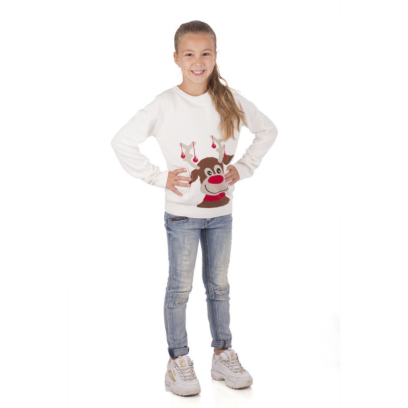 Jul sweater børn - rensdyr hvid