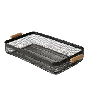 Schwarzes Tablett aus Metall/Holz, 51 x 27 x 8 cm