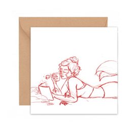 A sketch-style illustration of a mermaid on a greeting card.