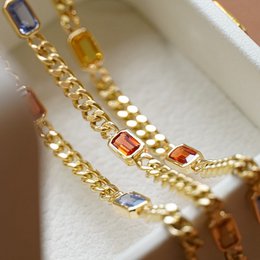 Bracelets à chaîne cubaine vermeil doré avec des pierres arc-en-ciel