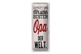 Blikken bord met de tekst 27x10 cm getest en veilig beste opa ter wereld decoratief bord