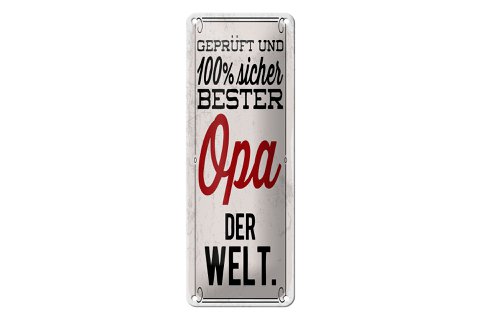 Blikken bord met de tekst 27x10 cm getest en veilig beste opa ter wereld decoratief bord