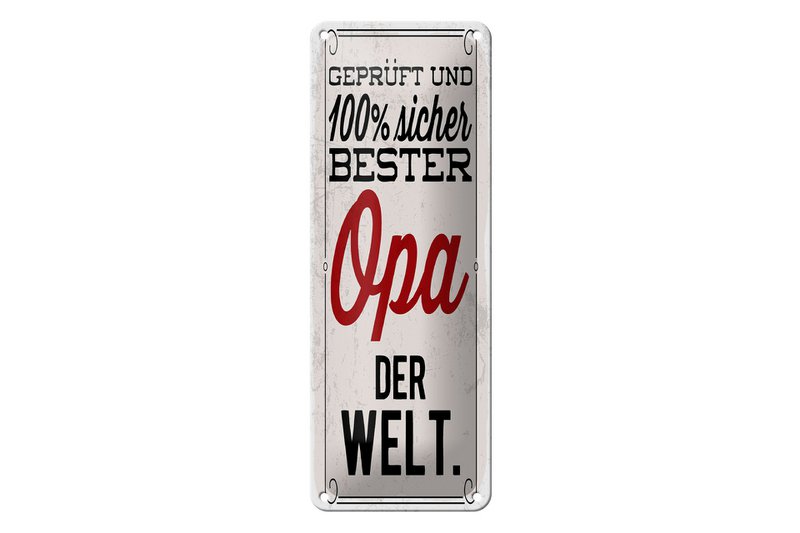 Blikken bord met de tekst 27x10 cm getest en veilig beste opa ter wereld decoratief bord
