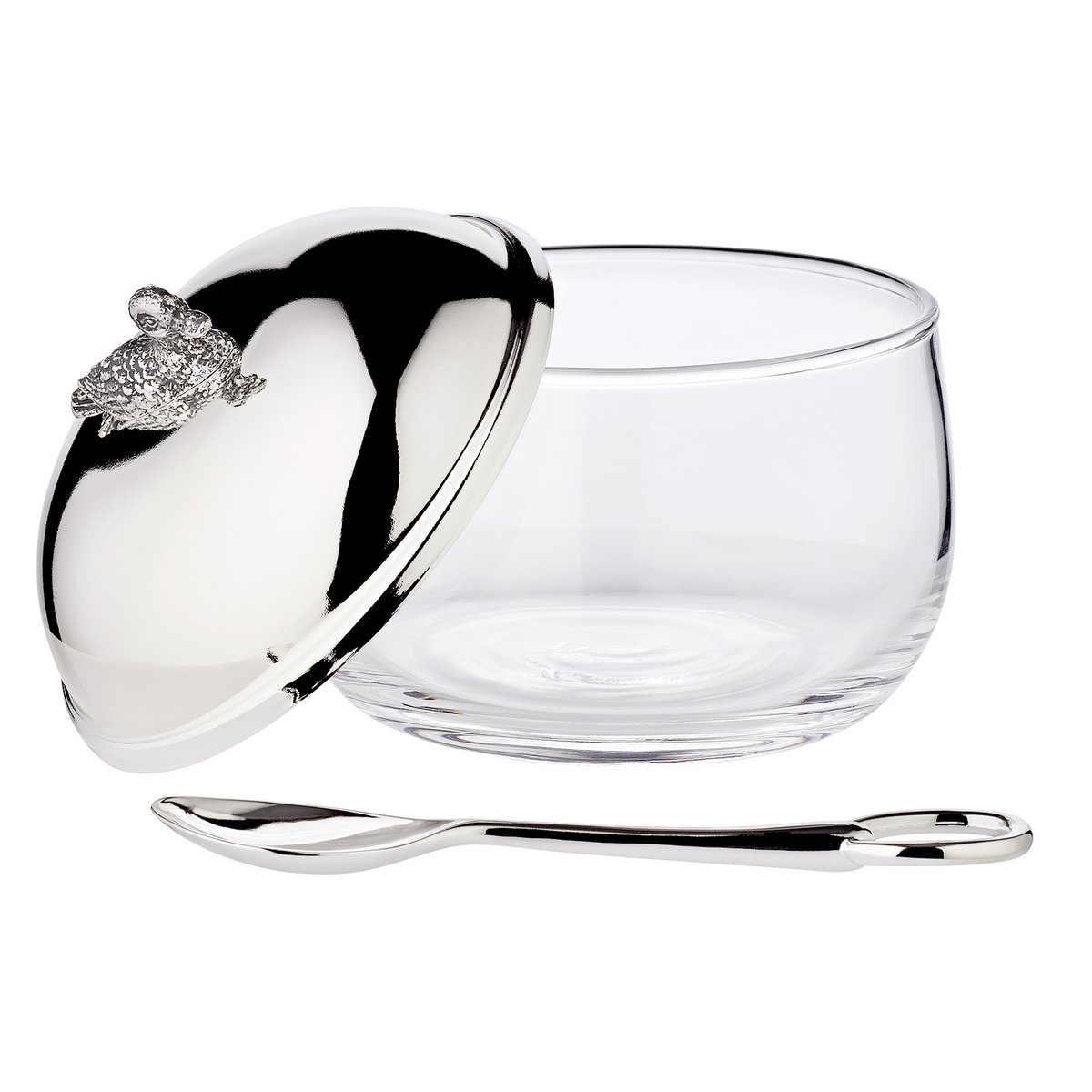 EDZARD jam jar duck with spoon, noble silver-plated, height 10 cm, diameter 10 cm